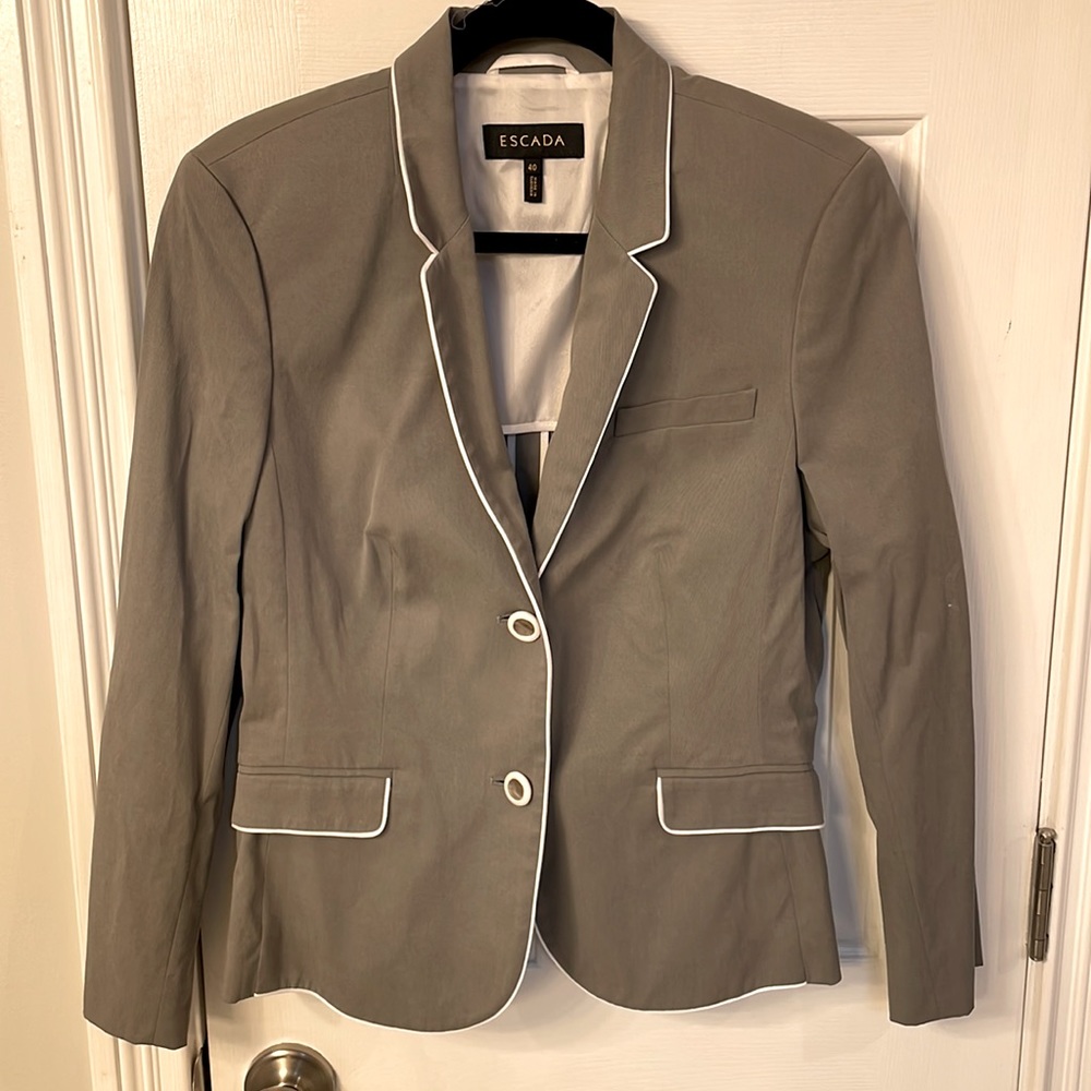 Escada Vintage Gray Jacket w/ White Trim